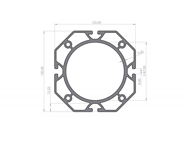 Aluminiumprofil 120x120-45° D87 Nut 8 I-Typ